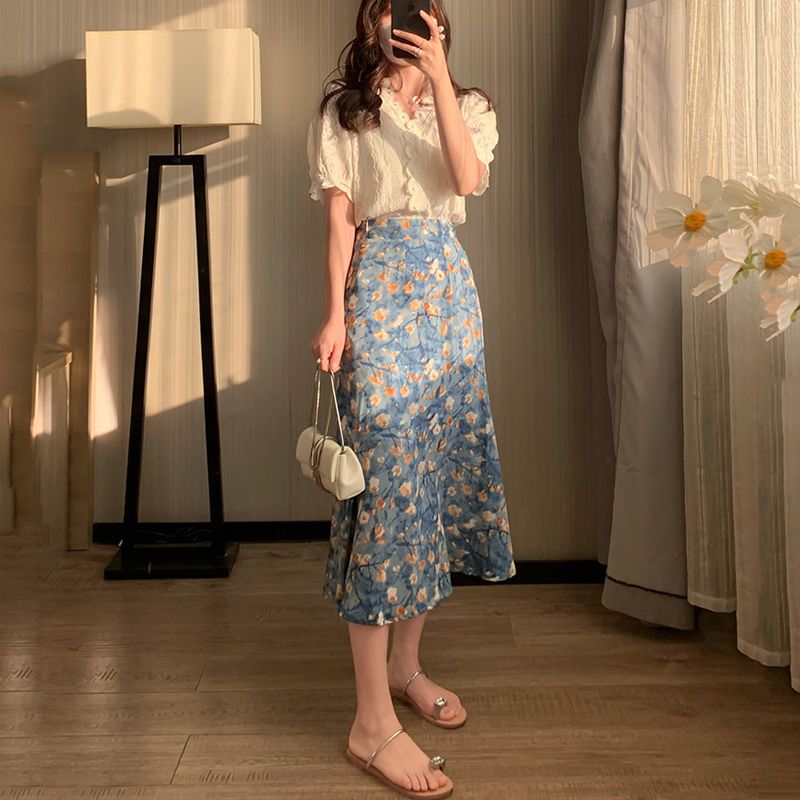 Women's Summer Two-Piece Set L - Midi Skirt Floral avaliação e preço