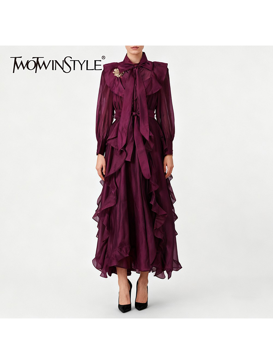 TWOTWINSTYLE Solid Spliced Ruf - Linen Dress Wrap avaliação e preço