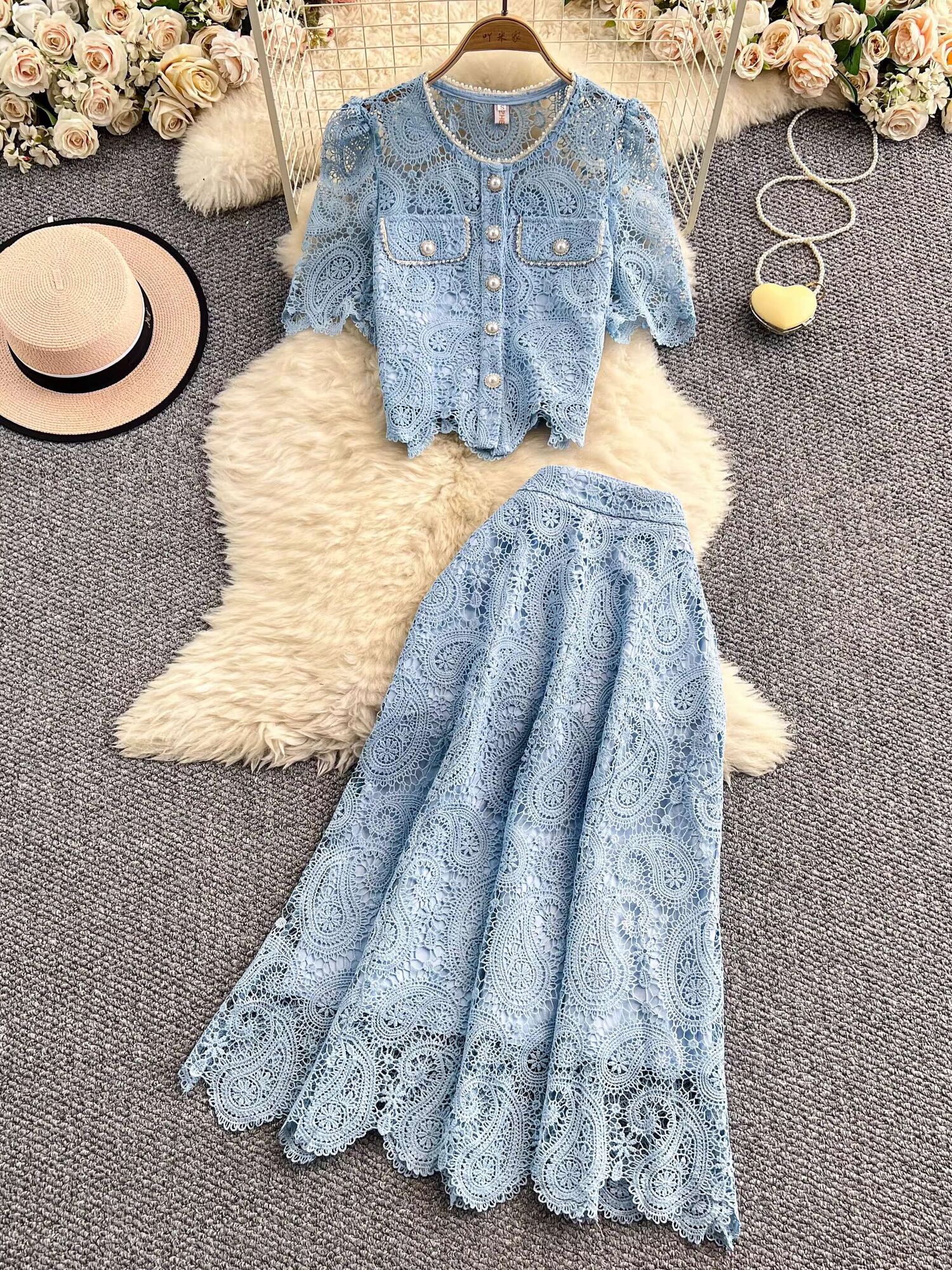 Elegant Pearl Long Dress Suits - Midi Skirt Floral avaliação e preço