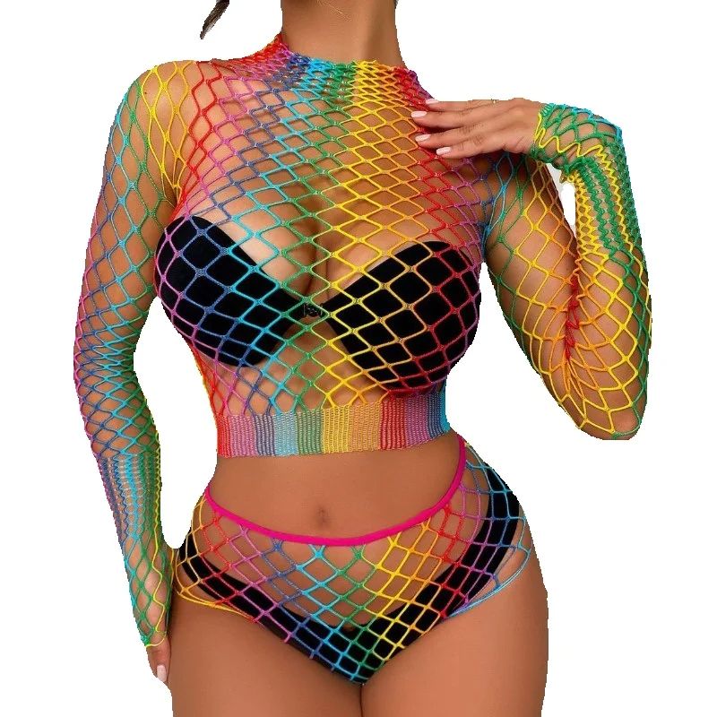 Bralette Triangle Set - Sexy Rainbow Mesh Lingerie Set 2