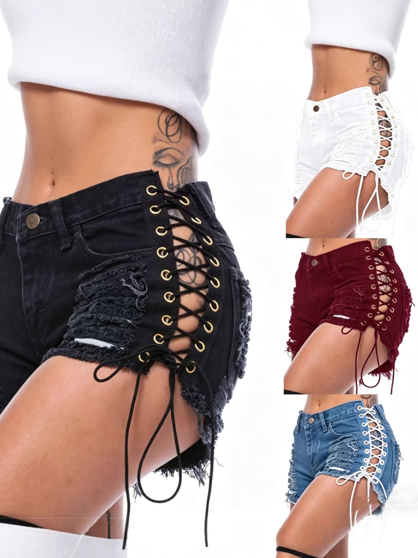 Cotton Denim Shorts Low Waist  - Shorts Denim Frayed avaliação e preço