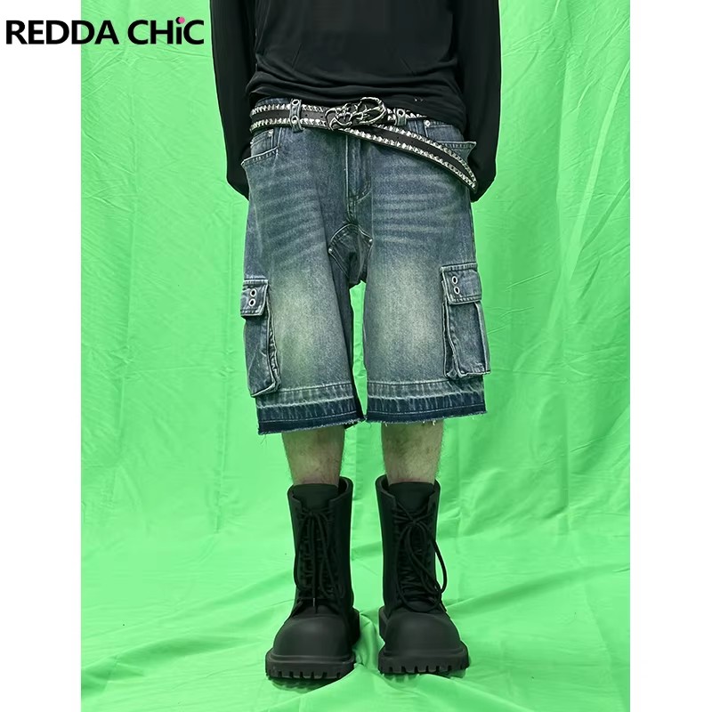 REDDACHIC Men Big Pockets Whis - Shorts Denim Frayed avaliação e preço