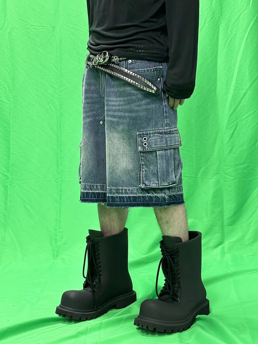 REDDACHIC Men Big Pockets Whis - Shorts Denim Frayed avaliação e preço