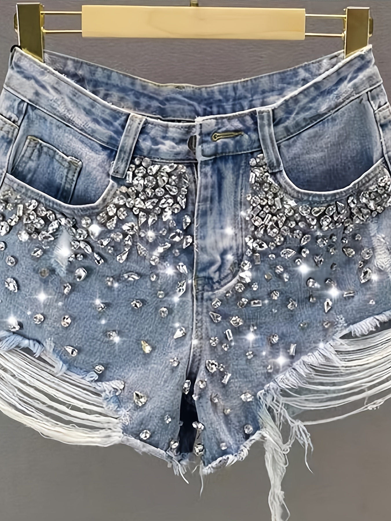 Hot girl style rhinestone ripp - Shorts Denim Frayed avaliação e preço