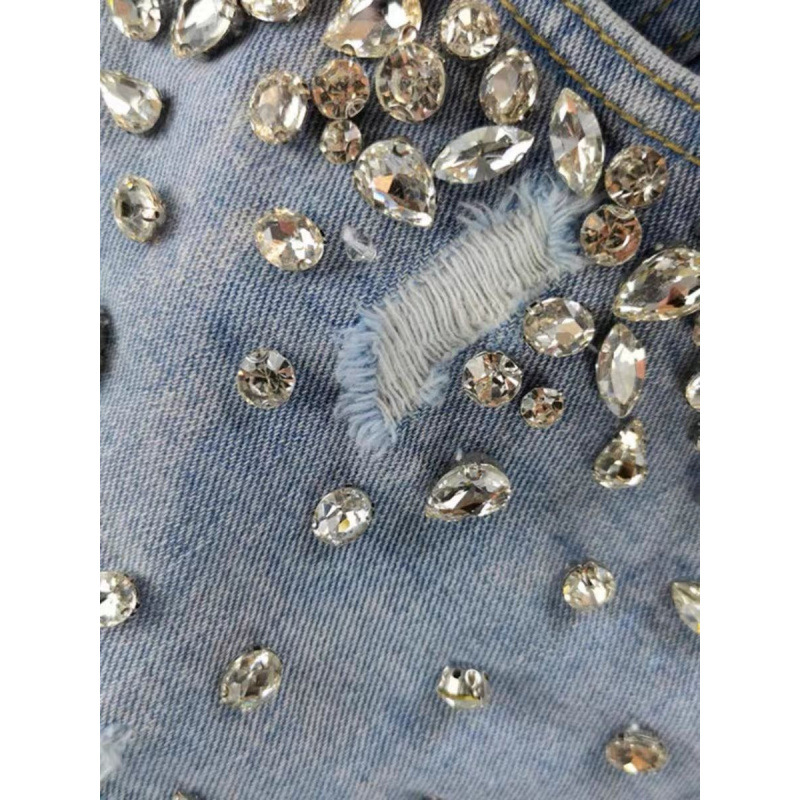 Hot girl style rhinestone ripp - Shorts Denim Frayed avaliação e preço