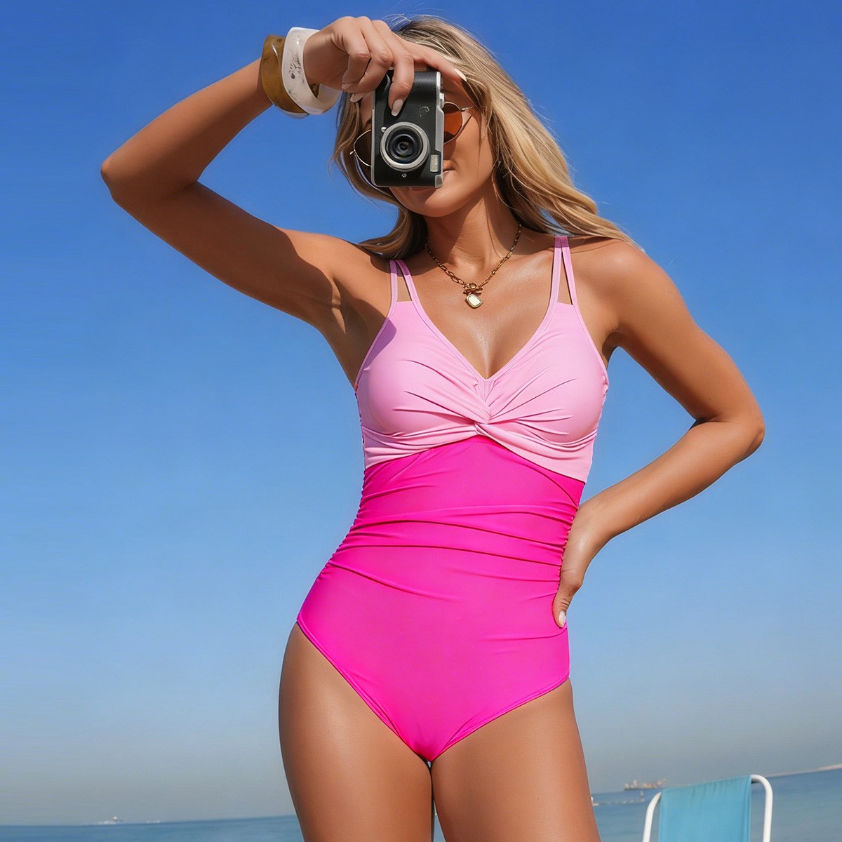 V Neck Twist Front One Piece S - Swimsuit Bikini Ruched avaliação e preço