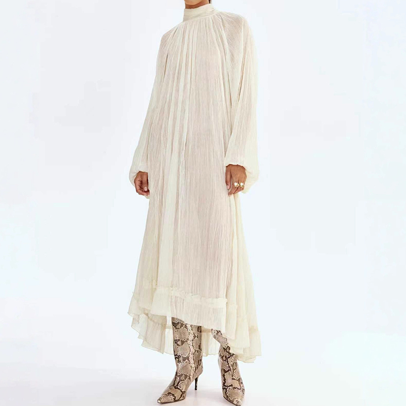 Ladies O-neck Long Sleeved Ple - Linen Dress Wrap avaliação e preço