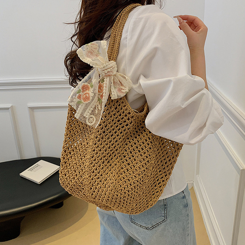 Summer Lace Bow Tote Bags Wome - Crochet Bag Raffia avaliação e preço