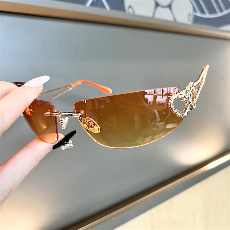 New Oval Cat Eye Frameless Mer - Sunglasses Cat Eye avaliação e preço