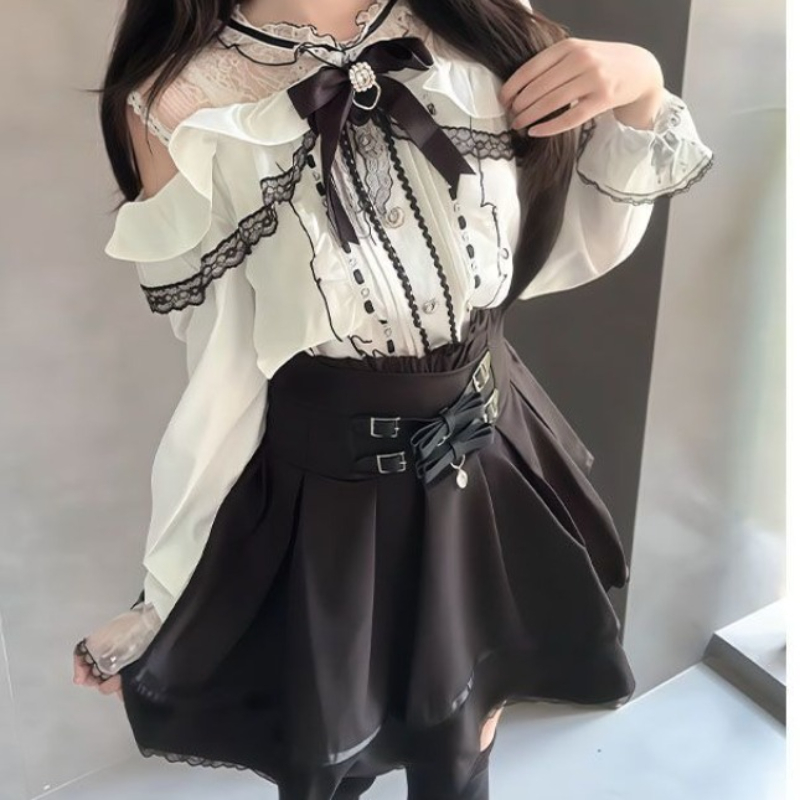 Japanese Gothic Y2k Lolita Sty - Blouse Off Shoulder avaliação e preço