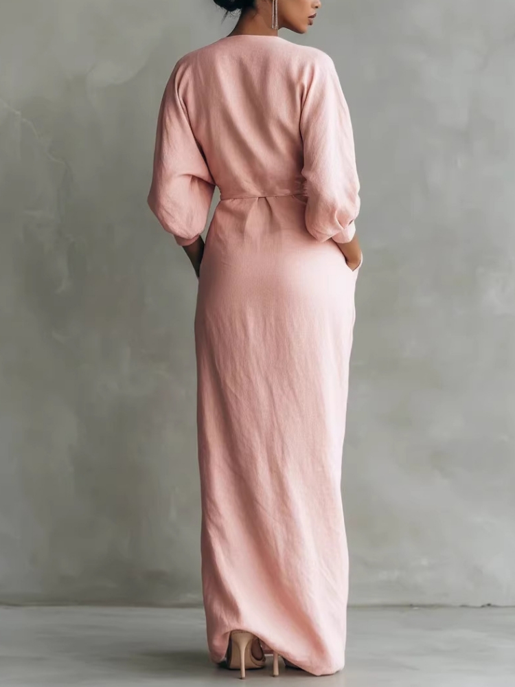 Women Linen Blend Wrap Maxi Dr - Linen Dress Wrap avaliação e preço