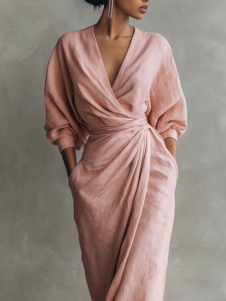 Women Linen Blend Wrap Maxi Dr - Linen Dress Wrap avaliação e preço
