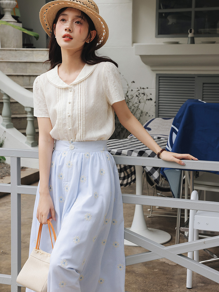 Vintage White Shirt Floral Emb - Midi Skirt Floral avaliação e preço