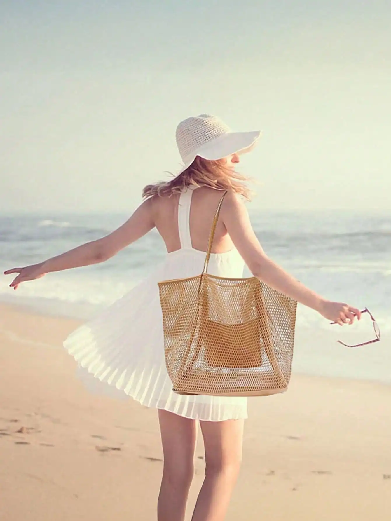 1pc Mesh Beach Tote Bag, Outdo - Tote Bag Beach avaliação e preço