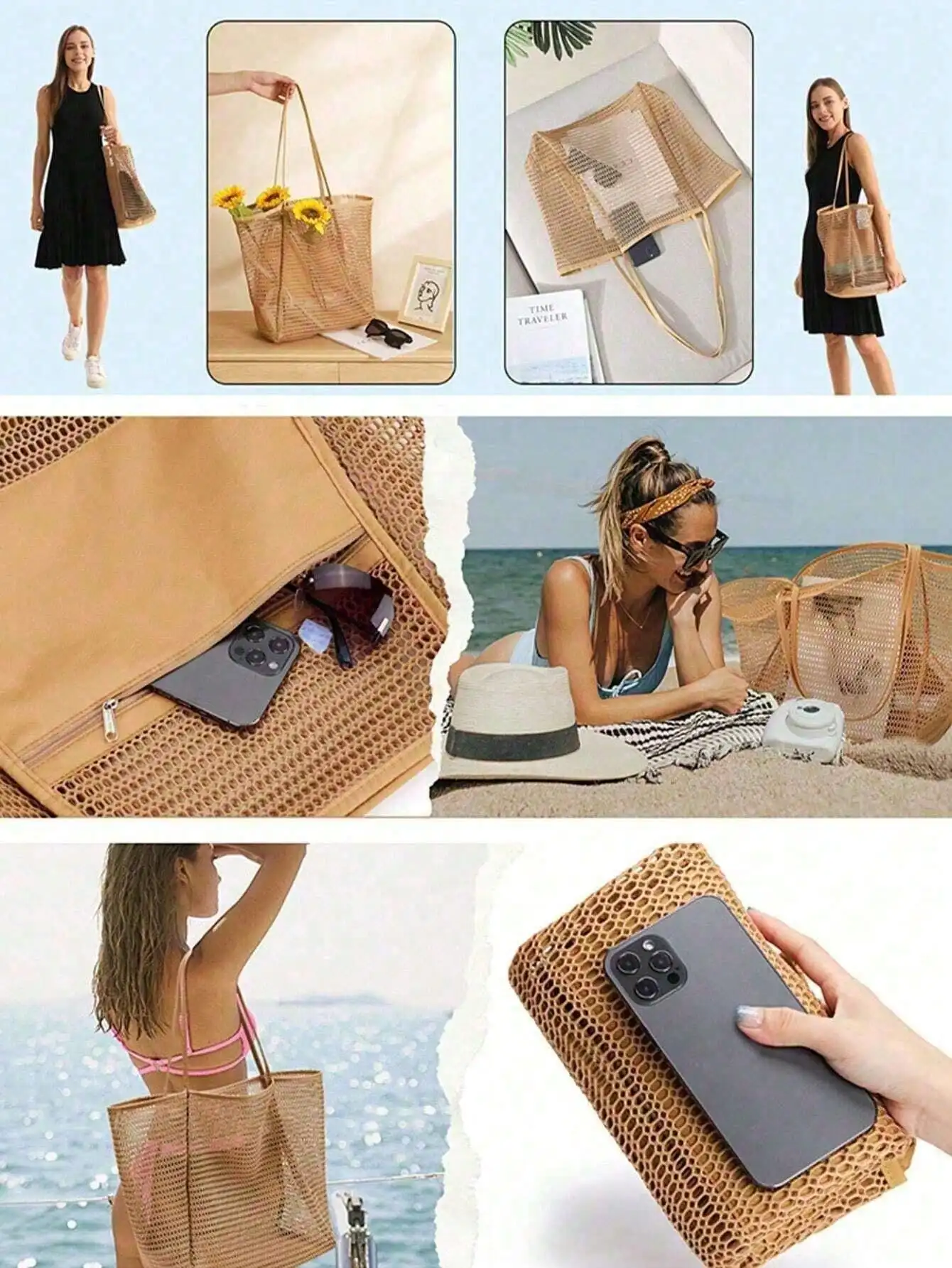 1pc Mesh Beach Tote Bag, Outdo - Tote Bag Beach avaliação e preço