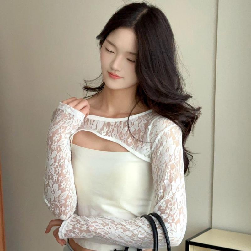 Sexy Hollow Out See Through La - Crop Top Crochet avaliação e preço