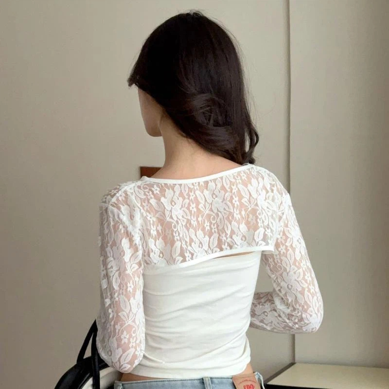 Sexy Hollow Out See Through La - Crop Top Crochet avaliação e preço