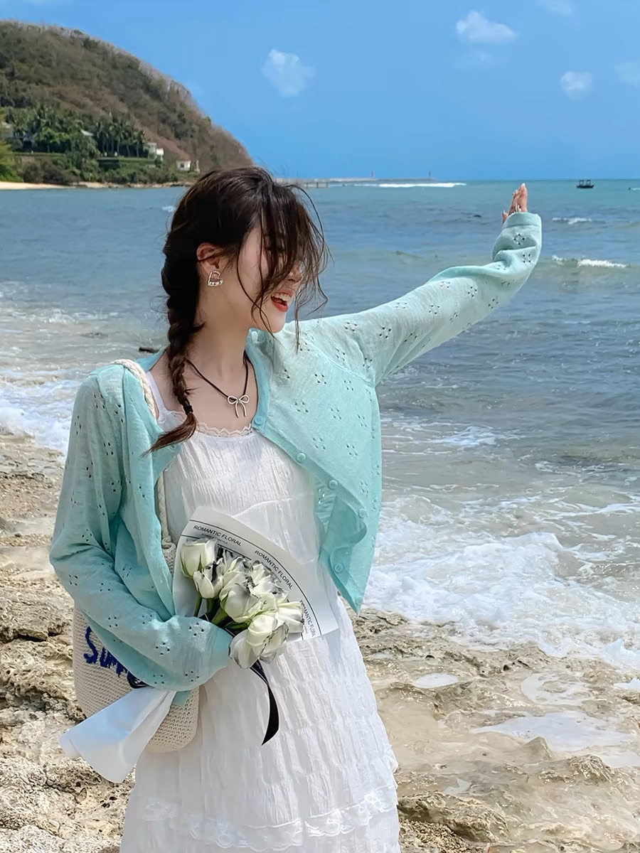 Summer Mint Green Thin Knitted - Cover Up Kaftan avaliação e preço