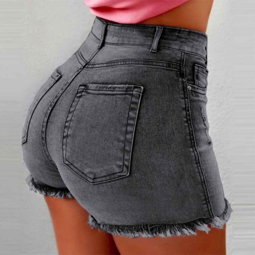 Women's High Waisted Denim Sho - Shorts Denim Frayed avaliação e preço