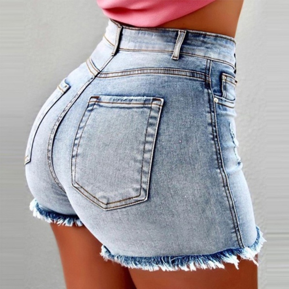 Women's High Waisted Denim Sho - Shorts Denim Frayed avaliação e preço