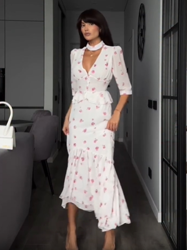 Women White Pink Floral Choker - Romper Floral Print avaliação e preço