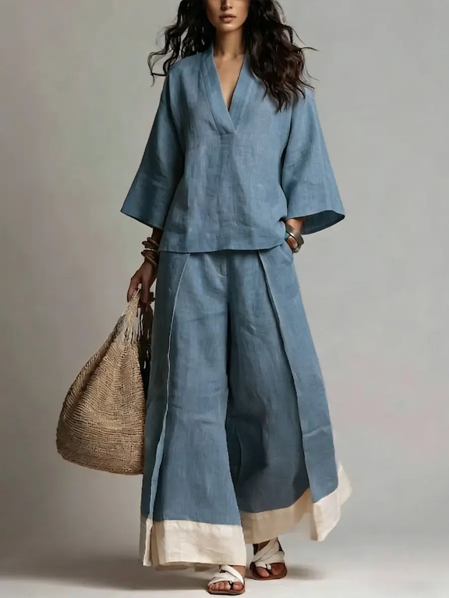 Summer Women V-neck Cotton Lin - Linen Pant Wide avaliação e preço