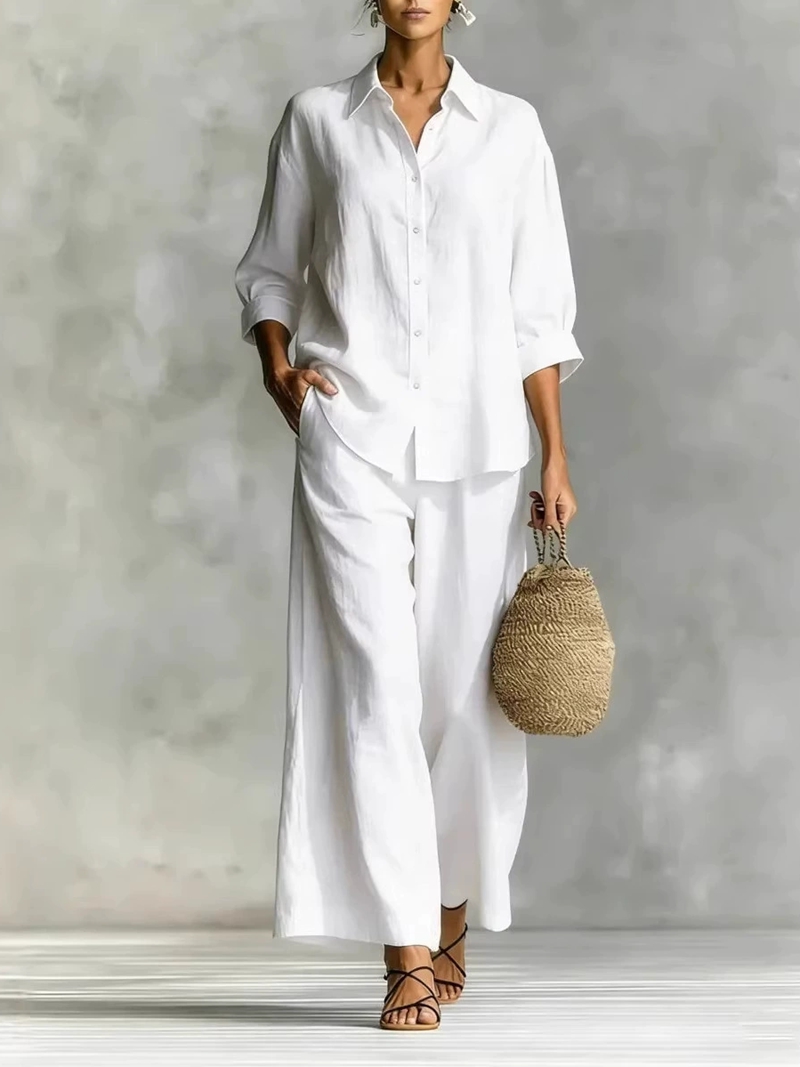 Women's New 7-Sleeve Shirt & W - Linen Pant Wide avaliação e preço