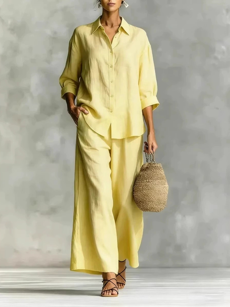 Women's New 7-Sleeve Shirt & W - Linen Pant Wide avaliação e preço