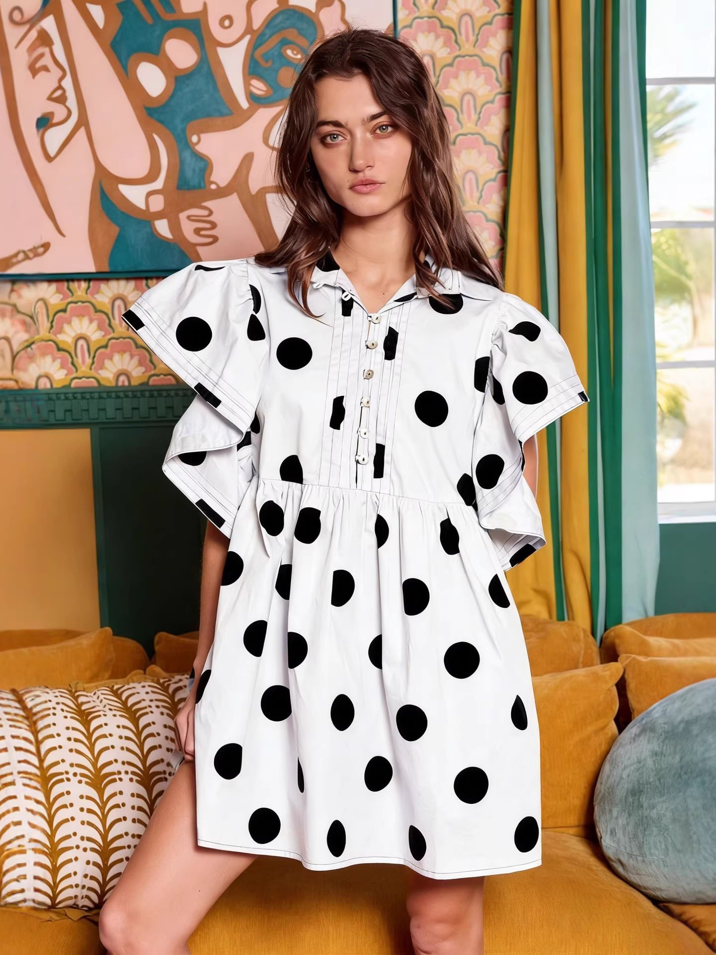 Spring Summer Polka Dot Print  - Blouse Off Shoulder avaliação e preço