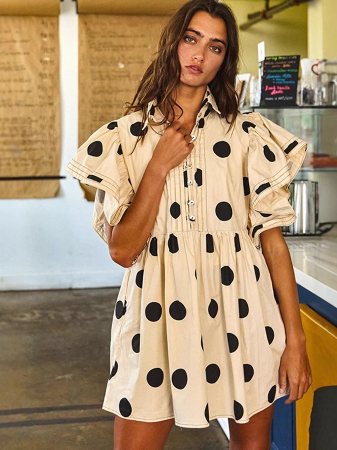 Spring Summer Polka Dot Print  - Blouse Off Shoulder avaliação e preço