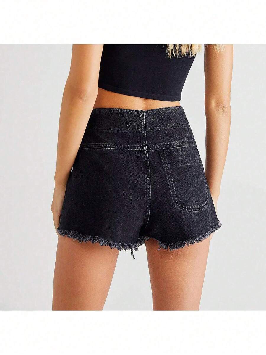 Women Denim Wrap Skort High Wa - Shorts Denim Frayed avaliação e preço