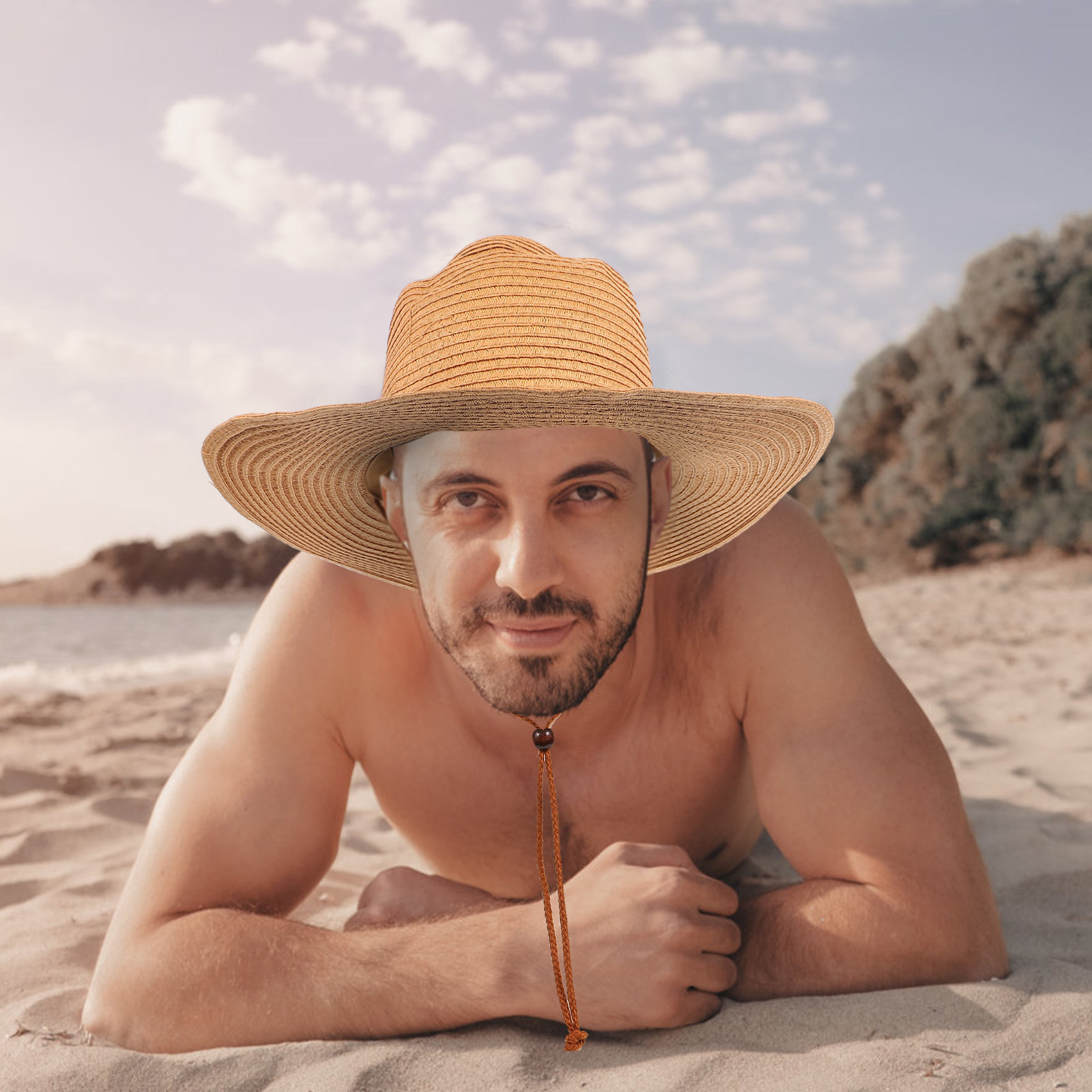 Men Wide Brim Straw Sun Hat Kh - Hat Floppy Wide avaliação e preço