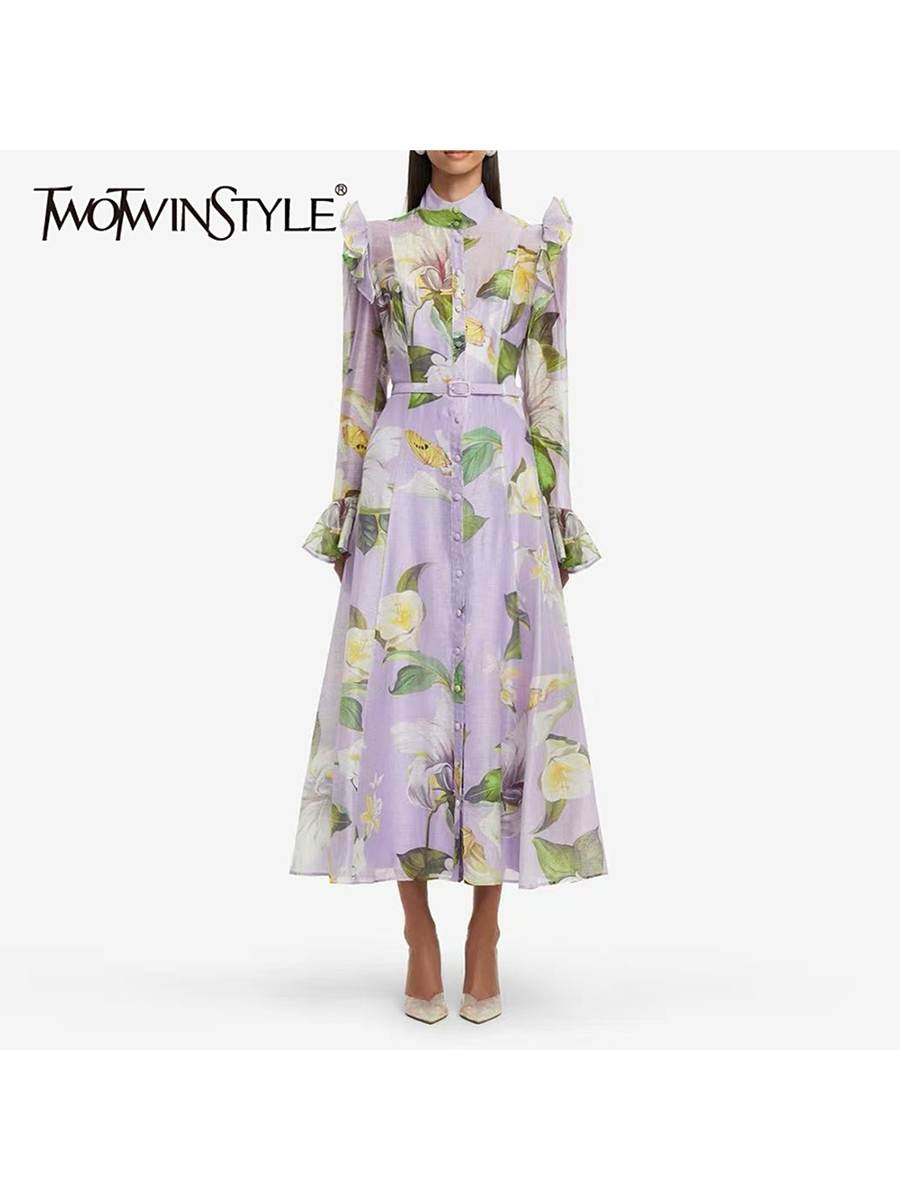 TWOTWINSTYLE Printing Spliced  - Linen Dress Wrap avaliação e preço