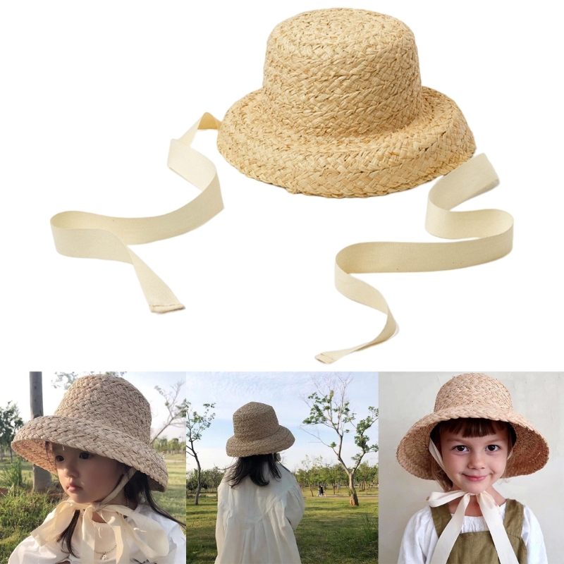 Handwoven Kids Straw  Cap Girl - Hat Floppy Wide avaliação e preço