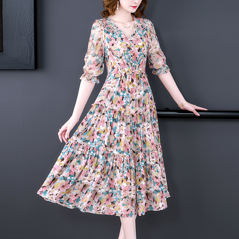Summer Floral Natural Silk V-N - Midi Skirt Floral avaliação e preço