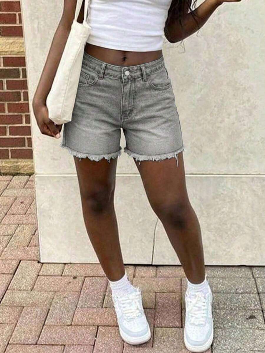 Womens High Waist Light Wash D - Shorts Denim Frayed avaliação e preço
