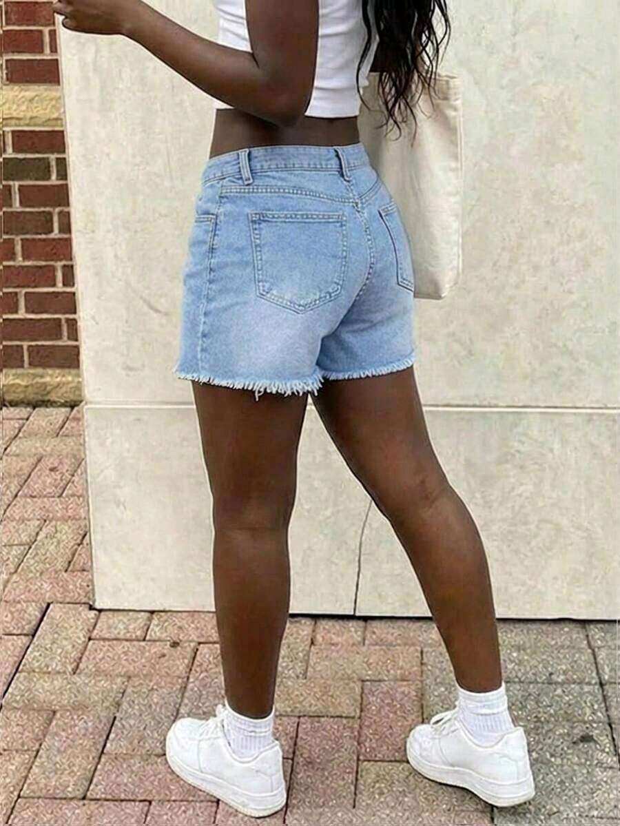 Womens High Waist Light Wash D - Shorts Denim Frayed avaliação e preço
