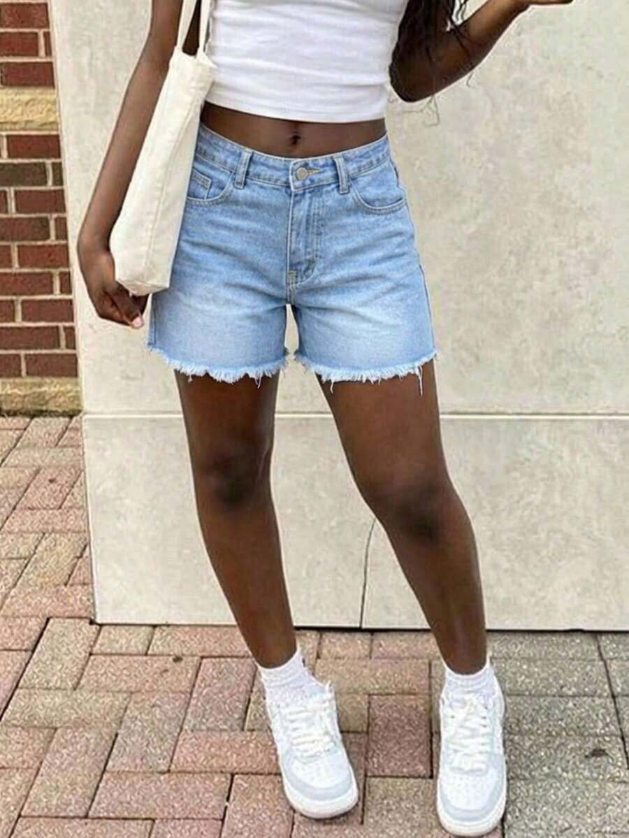 Womens High Waist Light Wash D - Shorts Denim Frayed avaliação e preço