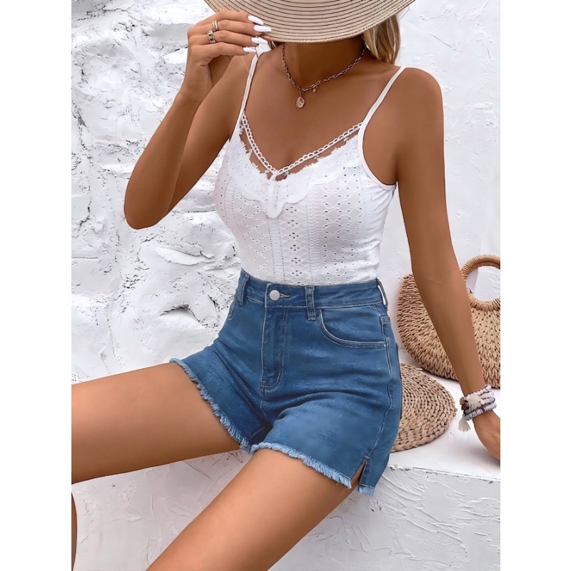 Women's High Waist Denim Short - Shorts Denim Frayed avaliação e preço