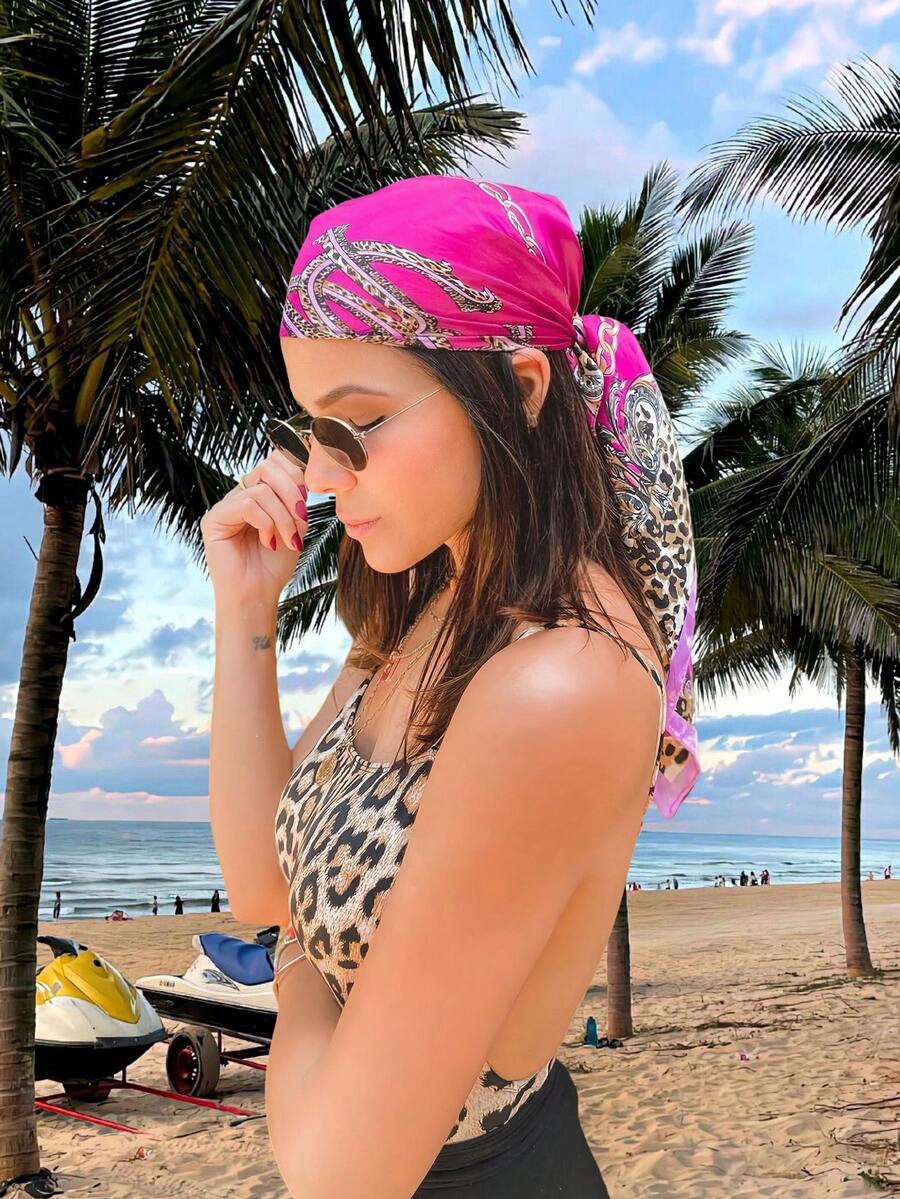 1pc Leopard Print Chain & Flor - Headband Summer Knit avaliação e preço