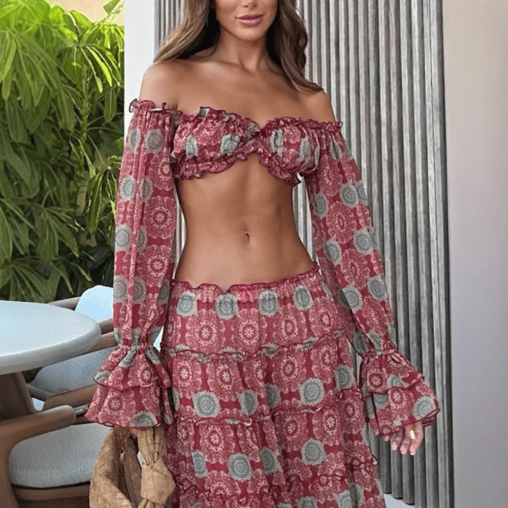 Vintage Print Skirt Two Piece  - Romper Floral Print avaliação e preço