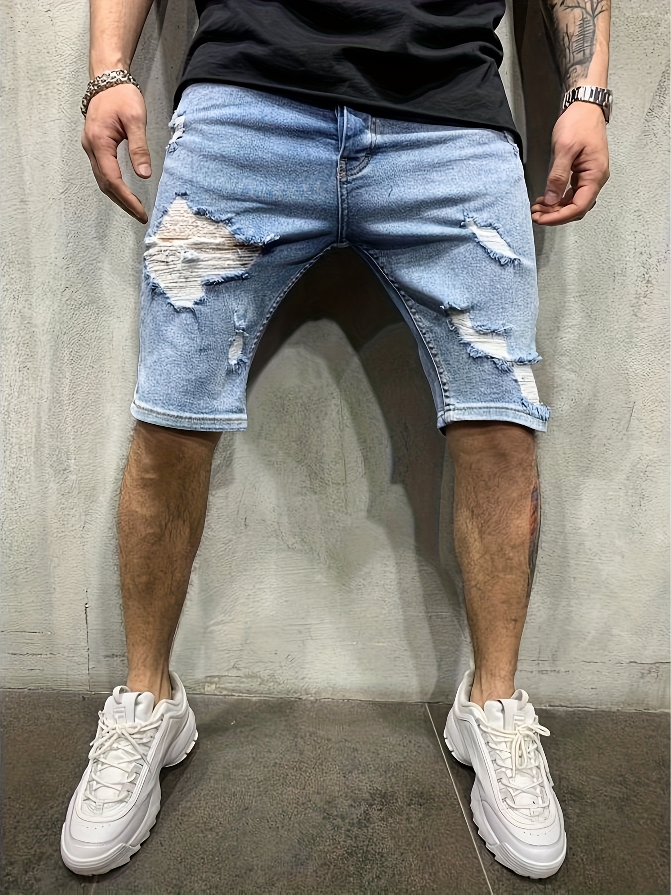 Men's Summer Breathable Ripped - Shorts Denim Frayed avaliação e preço