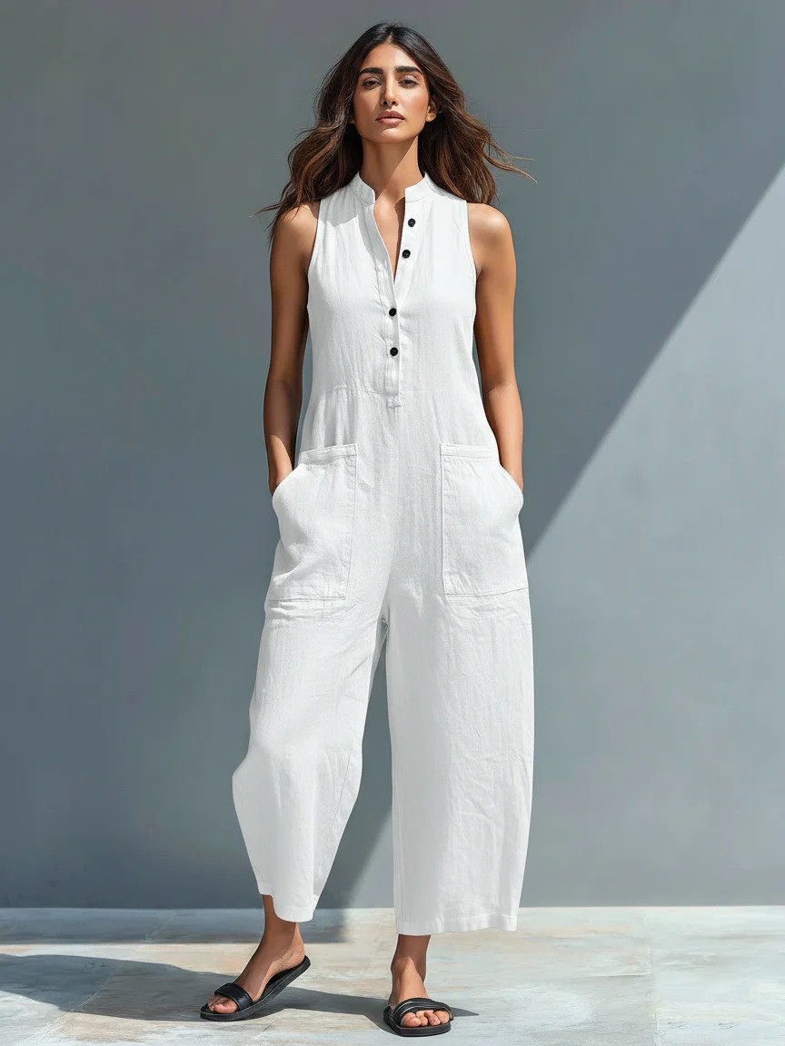 Summer Women's Clothing Sleeve - Jumpsuit Linen Relaxed avaliação e preço