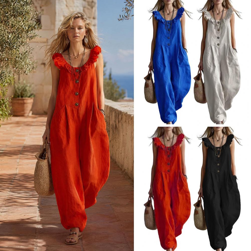 Loose Fit Jumpsuit Relaxed Fit - Jumpsuit Linen Relaxed avaliação e preço