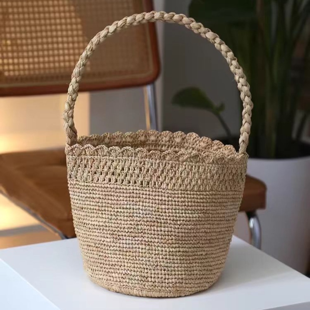 Handmade Crochet Straw Bucket  - Crochet Bag Raffia avaliação e preço