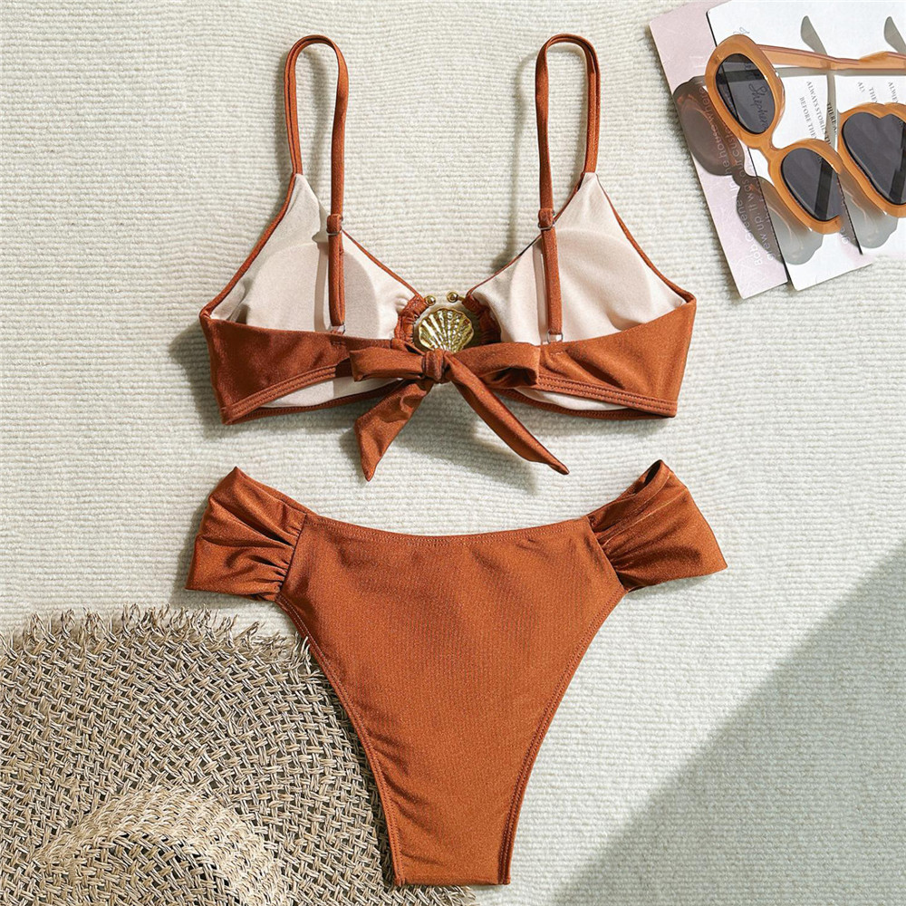 Metal Shell Ring Swimwear Sexy - Swimsuit Bikini Ruched avaliação e preço