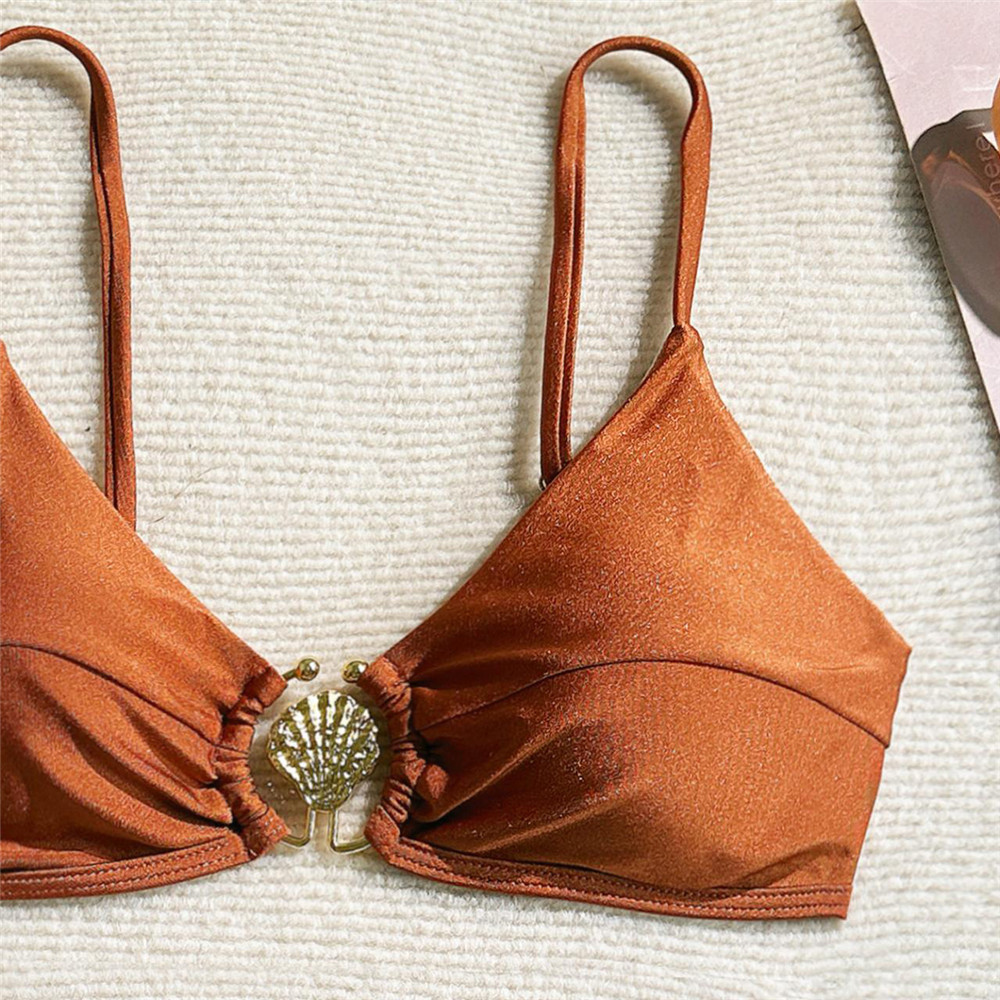Metal Shell Ring Swimwear Sexy - Swimsuit Bikini Ruched avaliação e preço