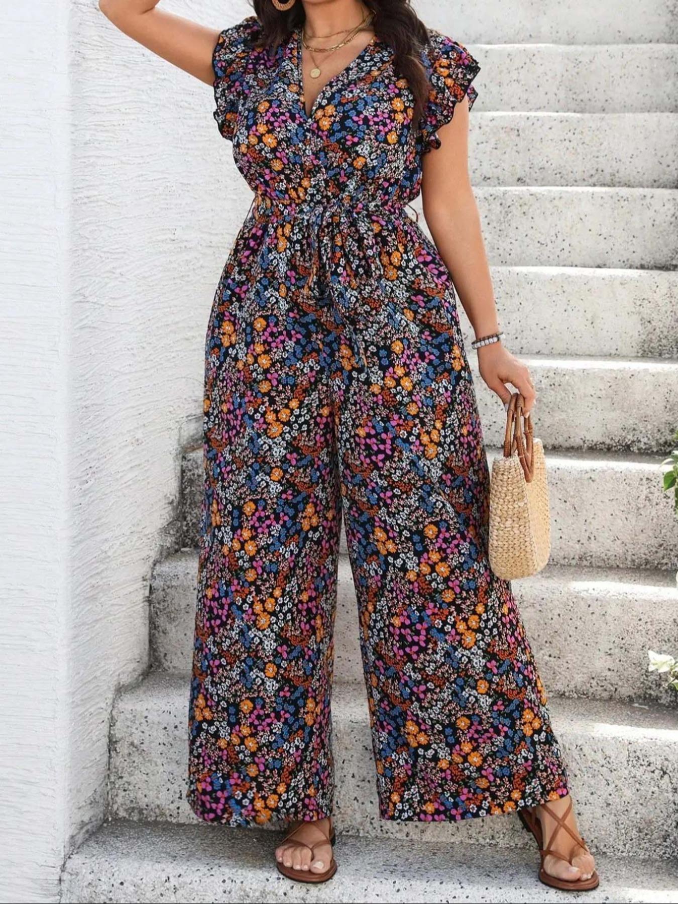 【Plus Size】 Floral Print Tie S - Romper Floral Print avaliação e preço