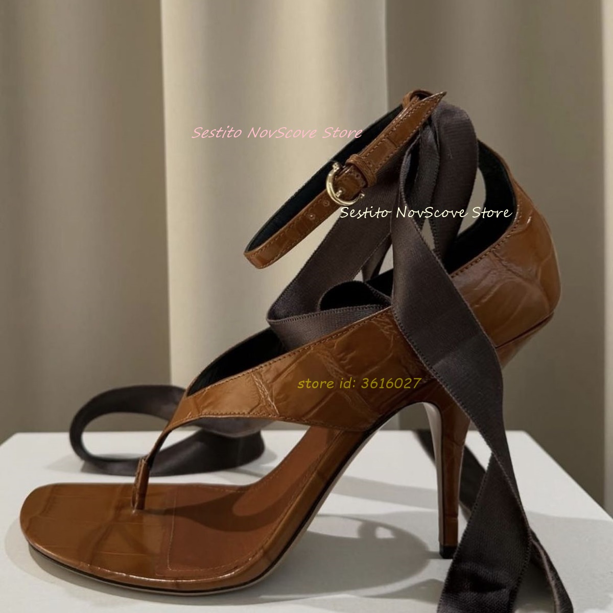 Brown Open Toe Lace Up Sandals - Cover Up Kaftan avaliação e preço
