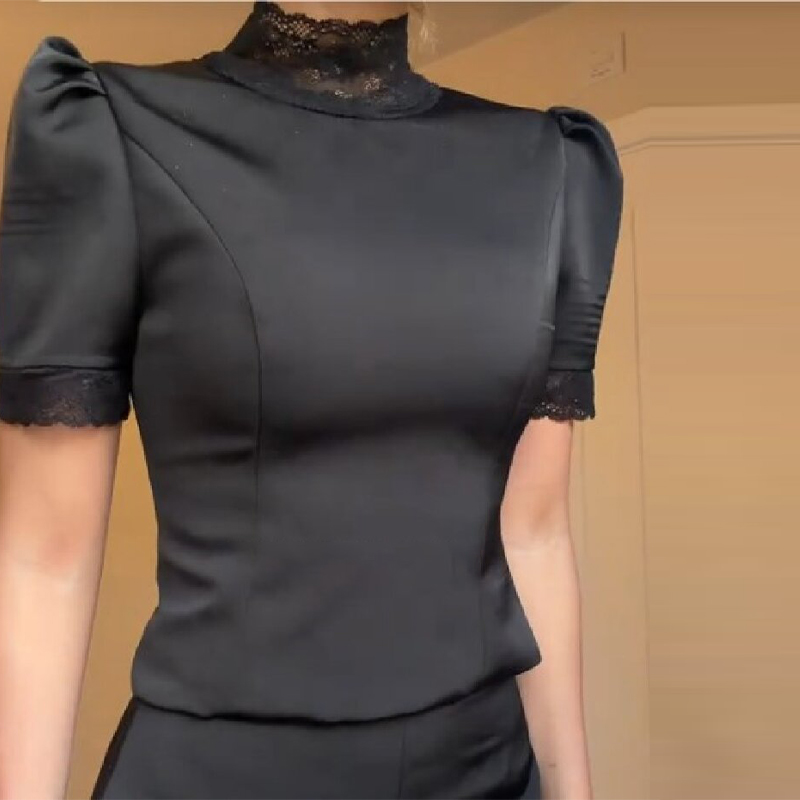 New Satin Lace Edge Top Short  - Blouse Off Shoulder avaliação e preço